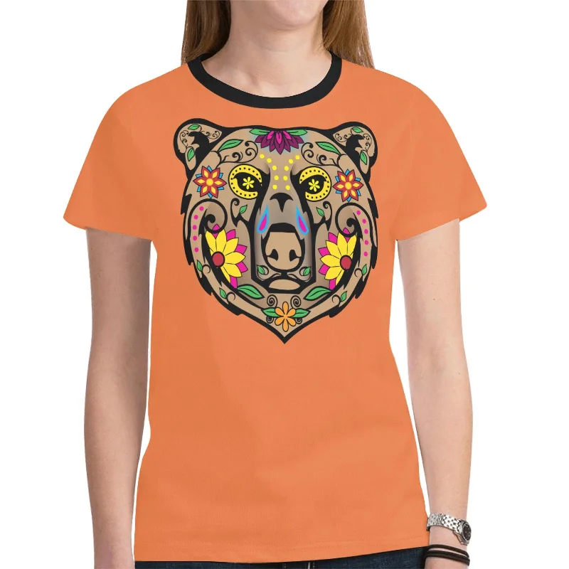 Bear Spirit Guide (Orange) T-shirt for Women Lace Blend Ribbed Blend Corduroy Blend