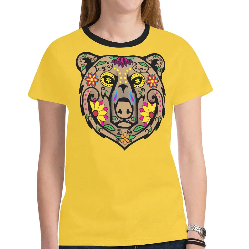 Bear Spirit Guide (Yellow) T-shirt for Women Cotton Fabric Linen Fabric Terry Fabric