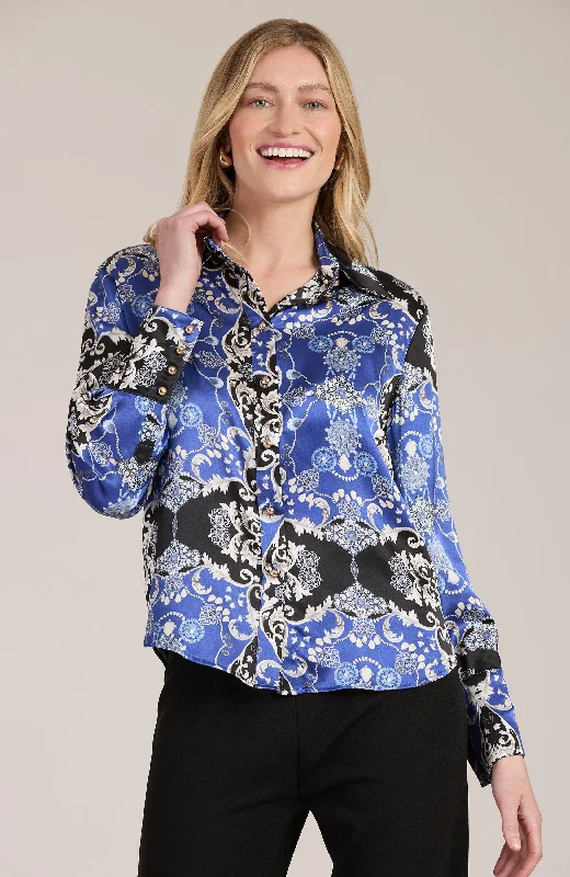 Chloe Charmeuse Diamonds Shirt - Diamonds & Sapphires Spandex Blend Rayon Blend Denim Blend