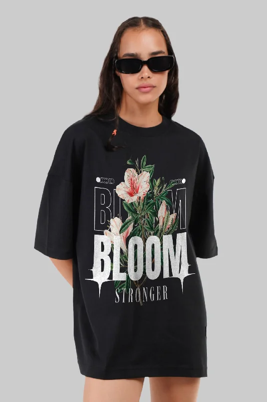 Floral Bloom Black Baggy Fit T-Shirt Women Handmade Hand-knitted Hand-woven