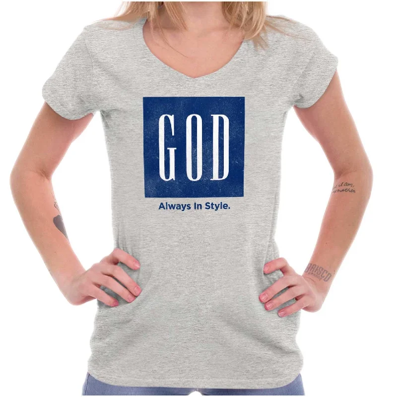 God In Style Junior Fit V-Neck T Shirt Basic T-Shirt Crew Neck Short Sleeve