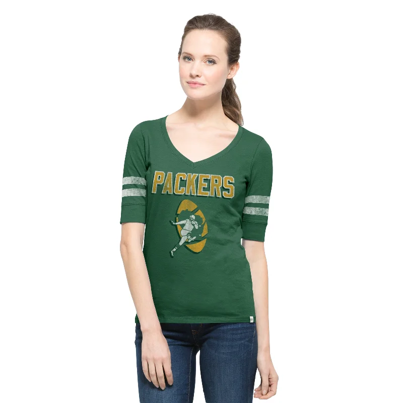 Green Bay Packers Pine Women's Flanker Stripe Tee Zippered Front Buttoned Front Snap Front