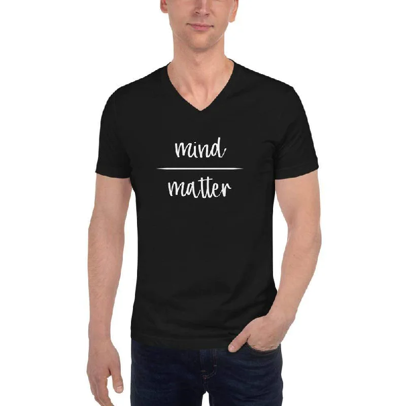 Mind Over Matter - Unisex V-Neck T-Shirt Chenille Fabric Brocade Fabric Lace Fabric