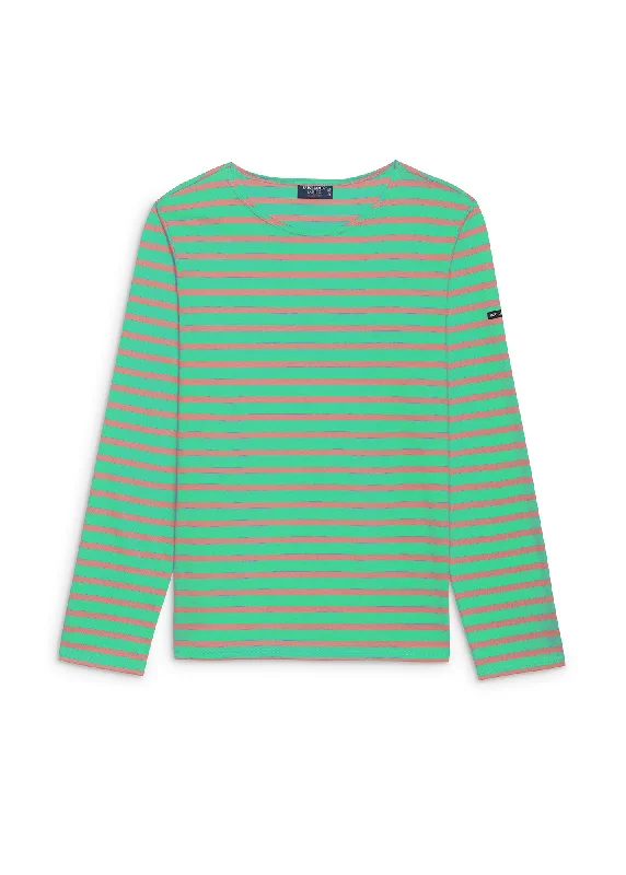 MINQUIERS MODERN - Authentic Breton Stripe Shirt | Soft Cotton | Men Fit (KELLY GREEN / PINK) Satin Blend Silk Blend Wool Blend