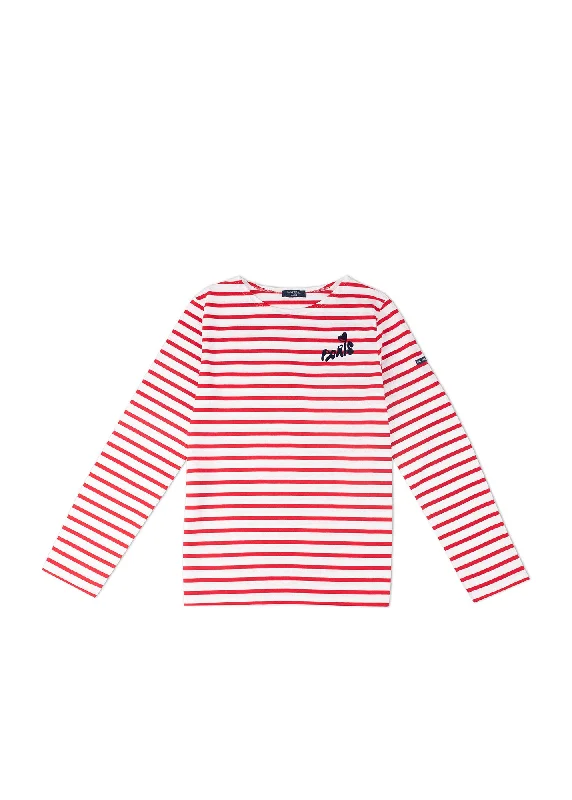 MINQUIERS PARIS - Authentic Breton Stripe Shirt| Soft Cotton | Men Fit  (WHITE / RED) Jersey Fabric Tulle Fabric Batik Fabric