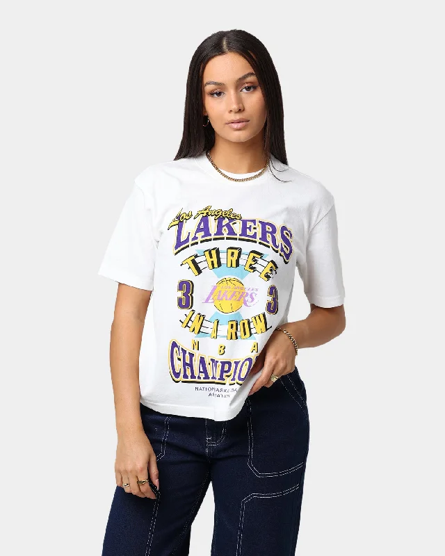 Mitchell & Ness Women's Los Angeles Lakers 3 Time NBA Champ Boxy Vintage T-Shirt Vintage White Plaid T-Shirt Polka Dot Checkered