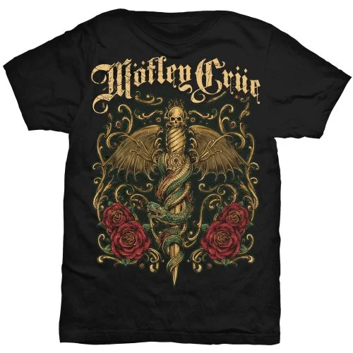 MOTLEY CRUE Attractive T-Shirt, Exquisite Dagger Ribbed T-Shirt High Neck Heavyweight