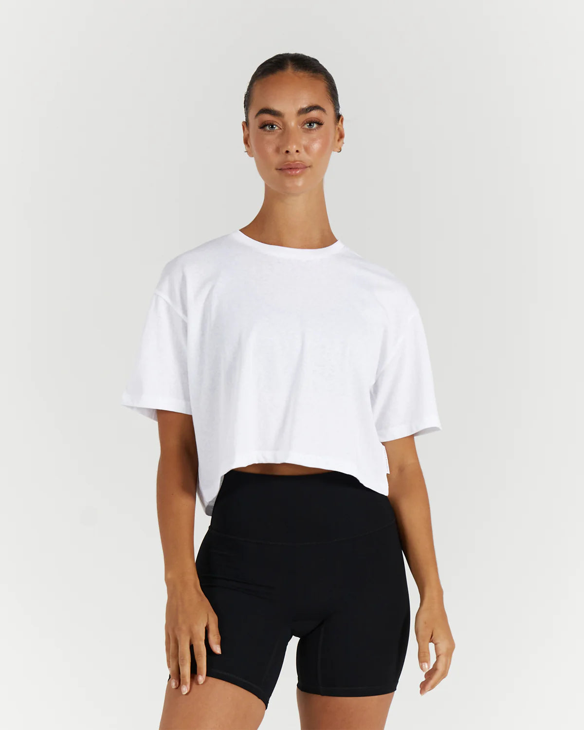 Muscle Republic | Base Crop Tee - White Notch Collar Peter Pan Collar Cowl Neck