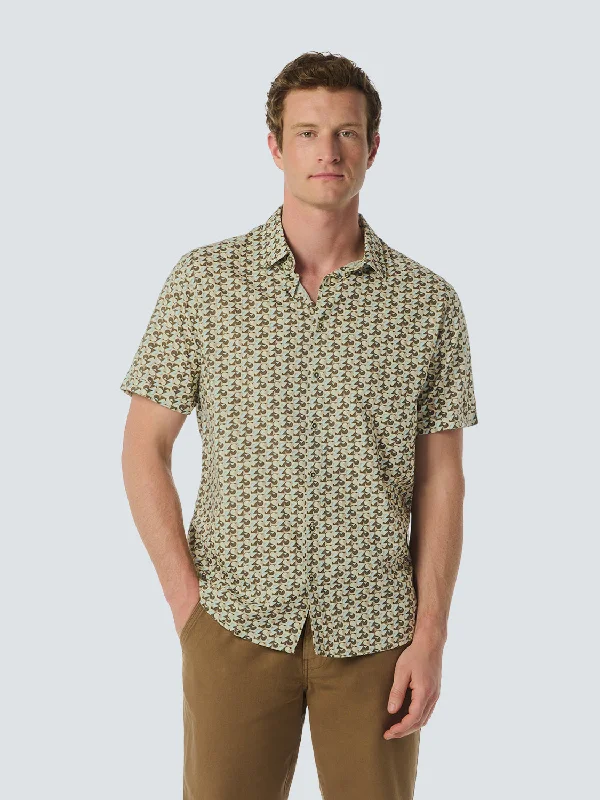 No Excess - Printed Short Sleeved Shirt - Brown/Green Ribbed T-Shirt High Neck Heavyweight