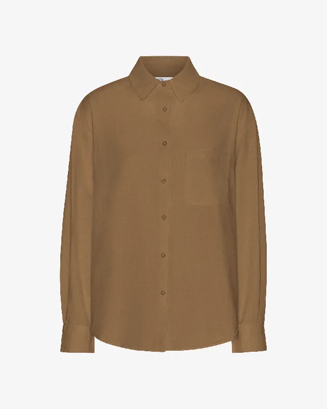 Organic Oversized Shirt - Sahara Camel Polka Dot Checkered Tartan