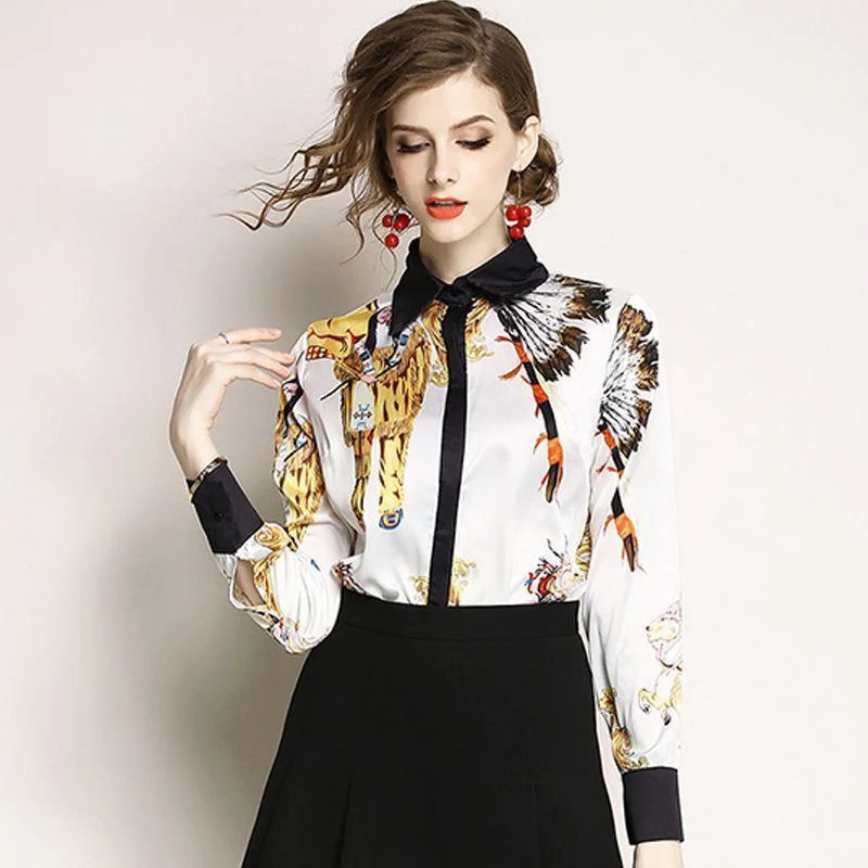 Printed Chiffon Women Shirts Zippered Buttoned Snapped