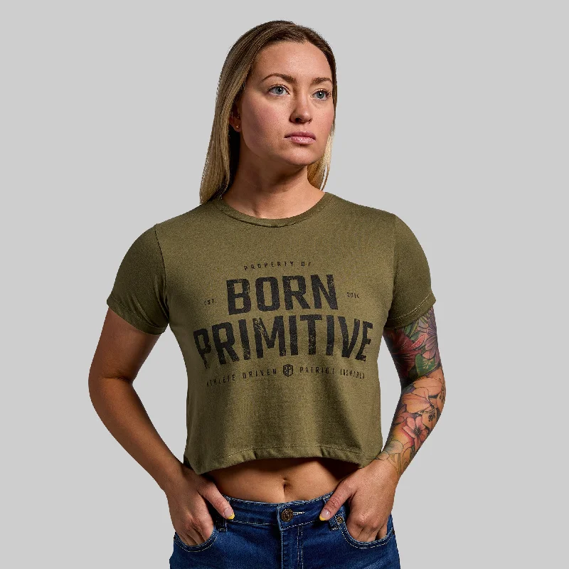 Property of Born Primitive Crop Tee (Tactical Green) Polka Dot Checkered Tartan