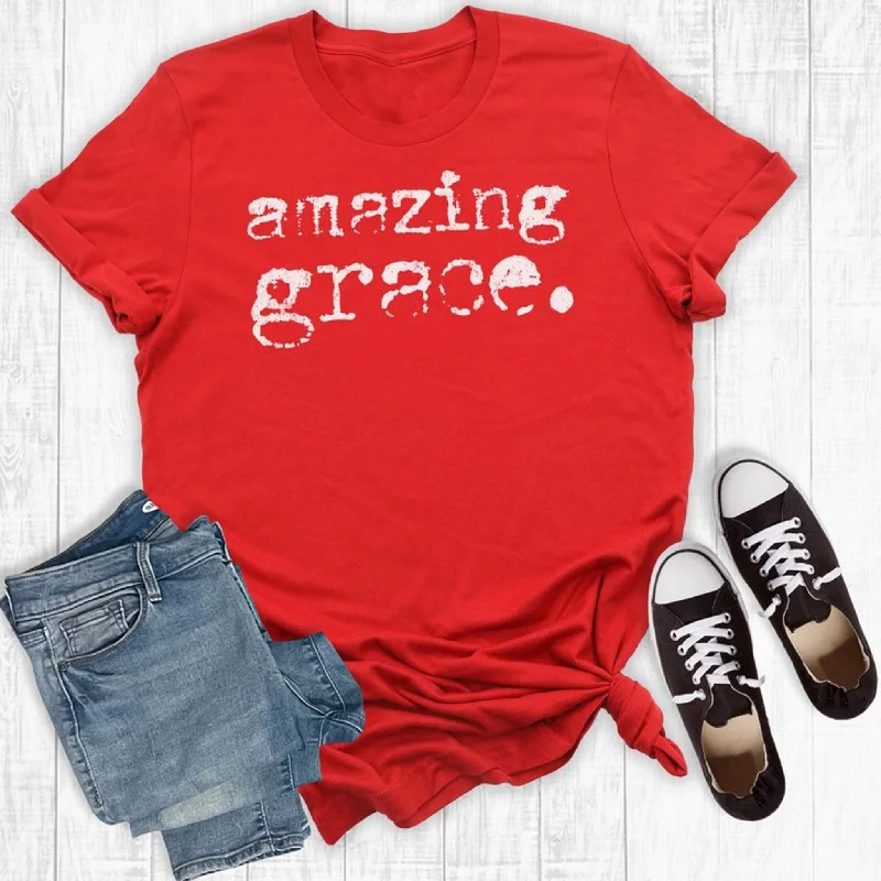 Red Amazing Grace Graphic Tee Hooded Caped Shawl Collar