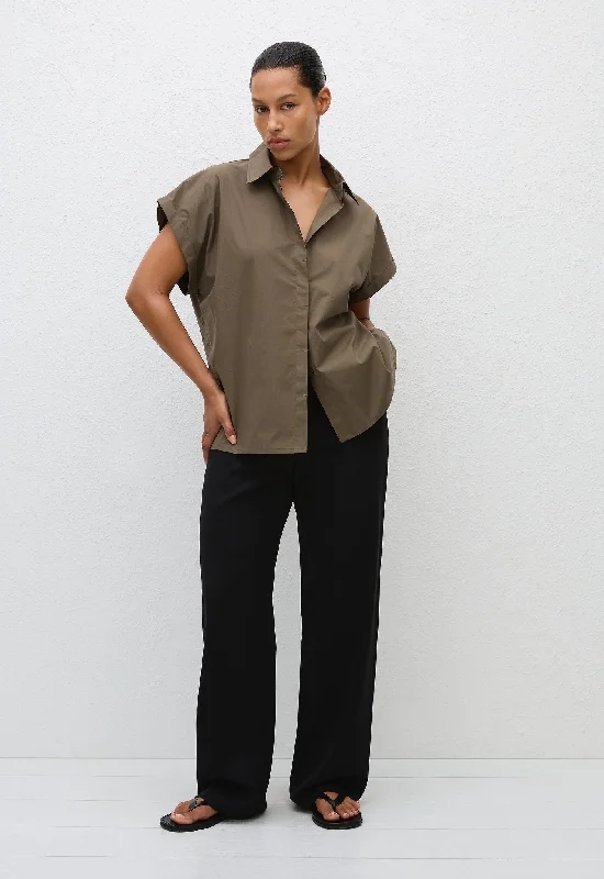 Relaxed Sleeveless Shirt - Olive Denim Fabric Leather Fabric Suede Fabric