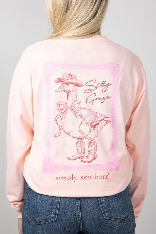 Simply Southern Long Sleeve Silly Goose T-Shirt for Women in Reef | LS-GOOSE-REEF Notch Collar Peter Pan Collar Cowl Neck