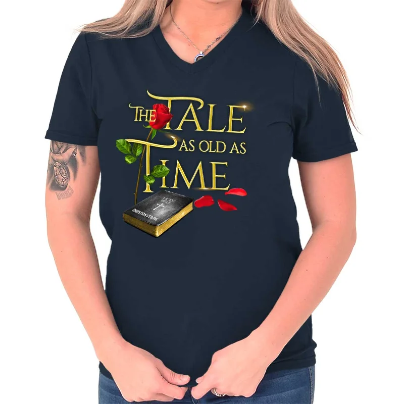 Tale Old as Time V-Neck T Shirt Chenille Blend Fleece Blend Nylon Blend