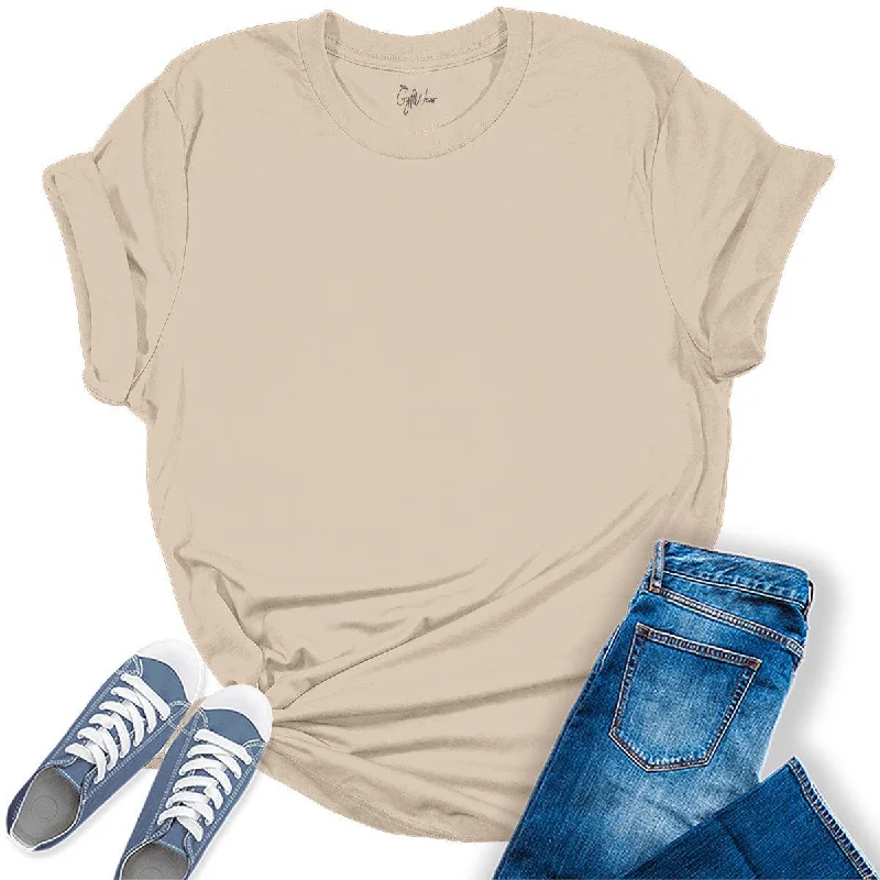 Womens Cream T Shirts Premium Casual Short Sleeve Shirts Oversized Tops Welt Pockets Slit Pockets Flap Pockets