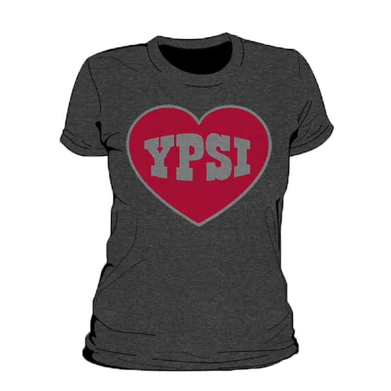 Ypsi Heart Metallic Women's T-Shirt Collared Crew Neck Turtle Neck