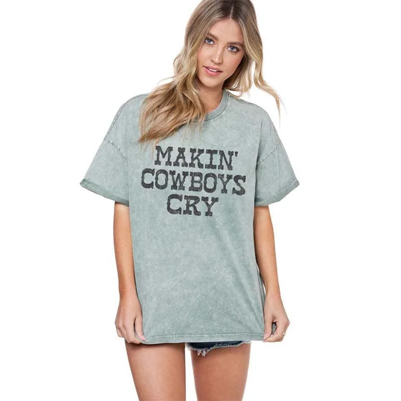 Makin' Cowboys Cry Short Sleeve T-Shirt Fleece Nylon Spandex