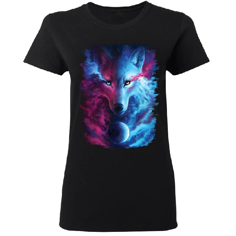 Zexpa Apparel™ Light and Dark Wolf Women's T-Shirt Jersey Fabric Tulle Fabric Batik Fabric