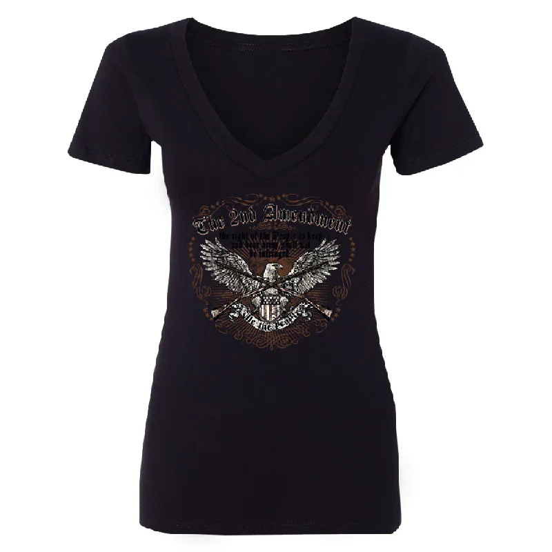 Zexpa Apparel™ The 2nd Amendment Eagle Women's Deep V-neck Souvenir Tee Lace Blend Ribbed Blend Corduroy Blend