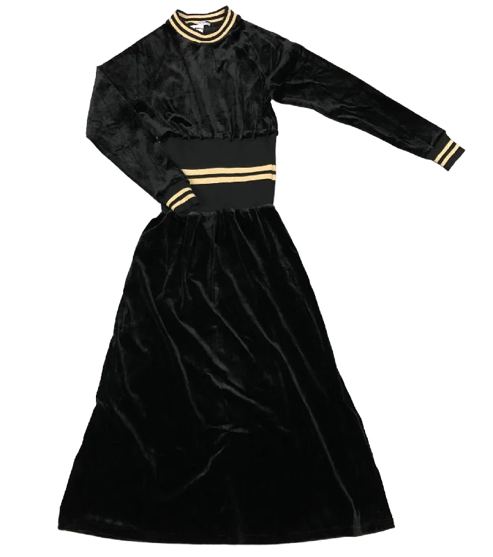 NNM Black Velvet Maxi Dress w/Gold Striped Details Fashionable Printed Maxi Dress