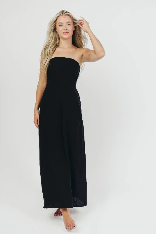 Blair Linen Maxi Dress in Black Trendy A-Line Maxi Dress