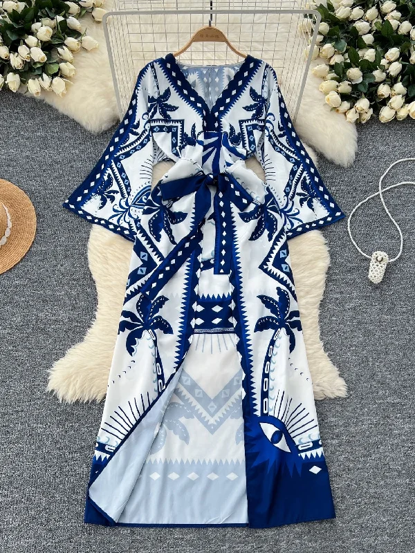 Bold Pattern Tie-Waist White Maxi Dress Classic Strapless Maxi Dress