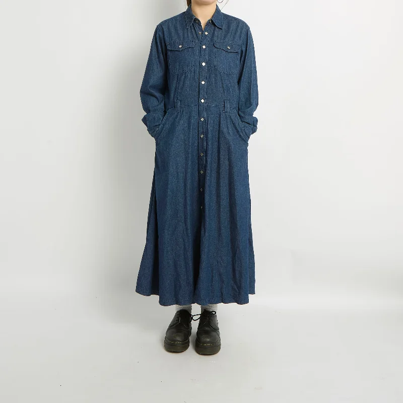 Button Detail Denim Maxi Dress - UK 12 Stylish Boho Maxi Dress