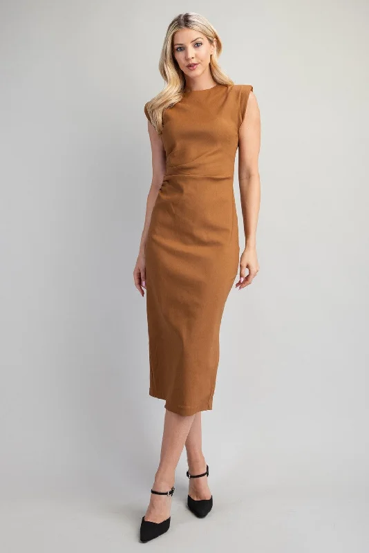 Cassandra Maxi Dress - Camel Cozy Maxi Dress with Slit