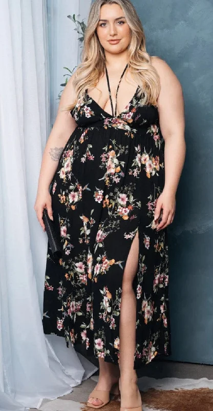 Deep V Floral Maxi Dress Plus Comfortable Bohemian Maxi Dress