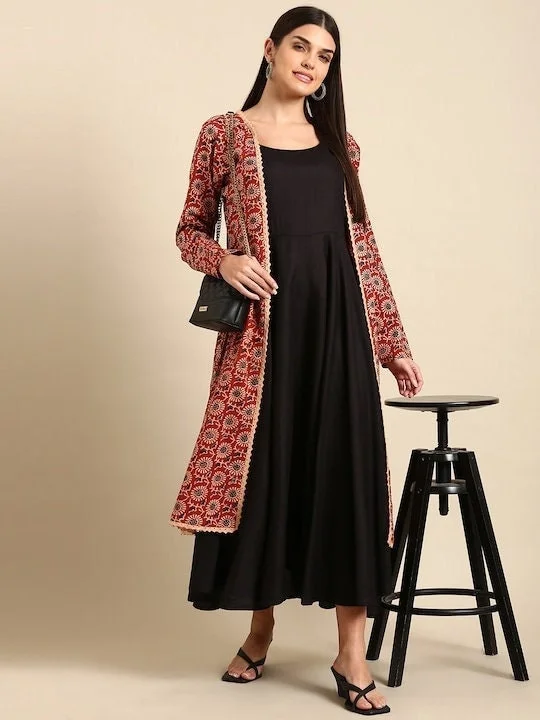 Designer Indian Layered Cotton Maxi Dress Fashionable Button-Down Maxi Dress