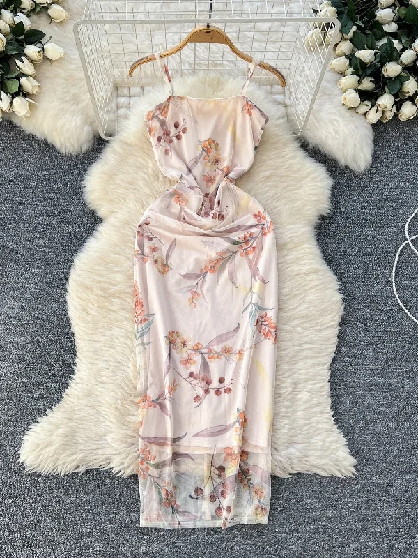 Floral Print Beige Bodycon Maxi Dress Elegant Maxi Dress with Lace