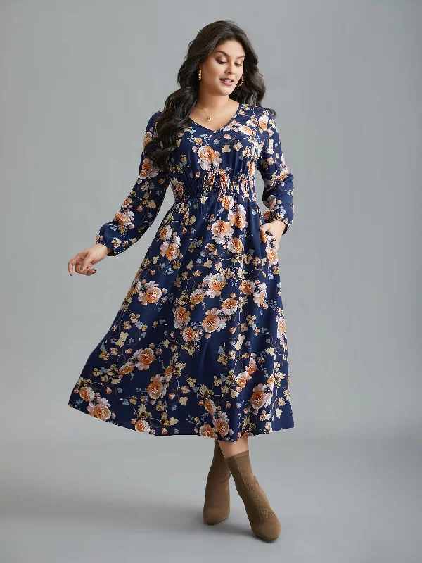 Floral Shirred V-Neck Maxi Dress Cozy Knit Maxi Dress