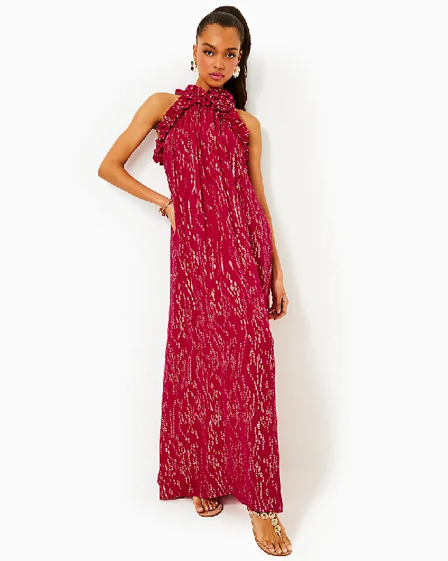 Florian Silk Maxi Dress Elegant Maxi Dress with Drapes