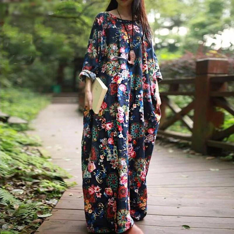 Flower Power Maxi Dress Elegant Maxi Dress with Pockets