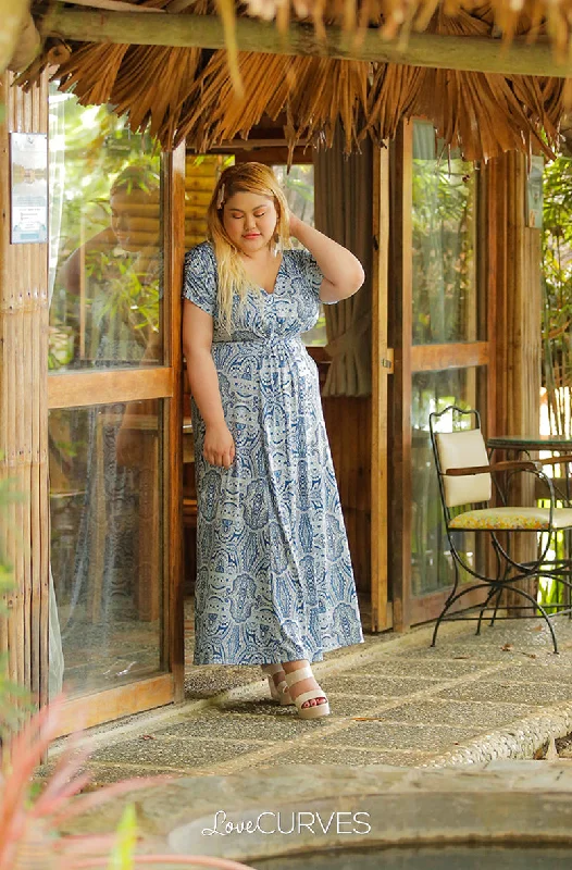 Front Knot Paneled Maxi Dress - Morris Blue Casual Maxi Dress with Pockets