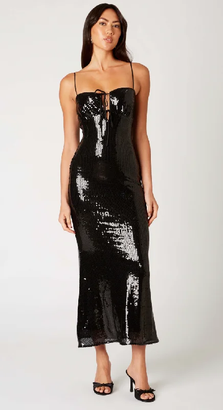 Black Sequin Maxi Dress by NIA Comfortable T-Shirt Maxi Dress