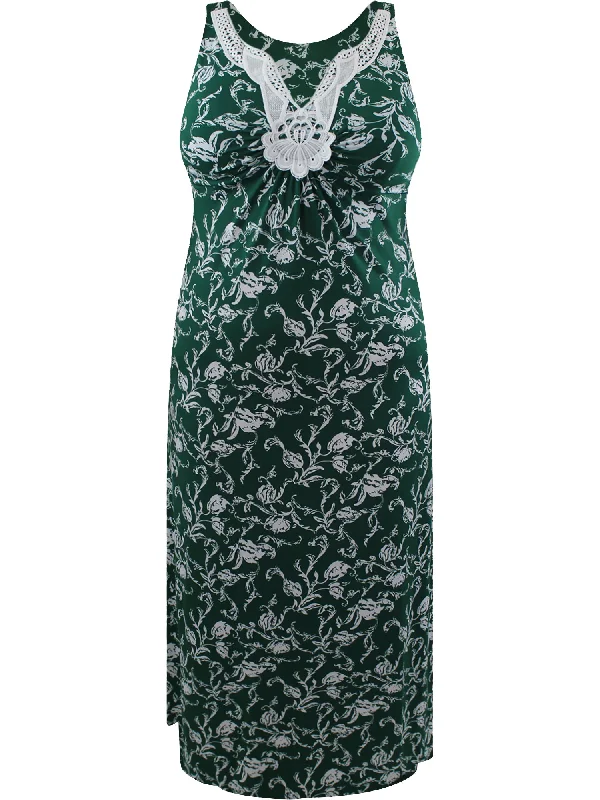 Hunter Green Floral Print Plus Size Sleeveless Maxi Dress Size XX-Large Elegant Maxi Dress with Belt