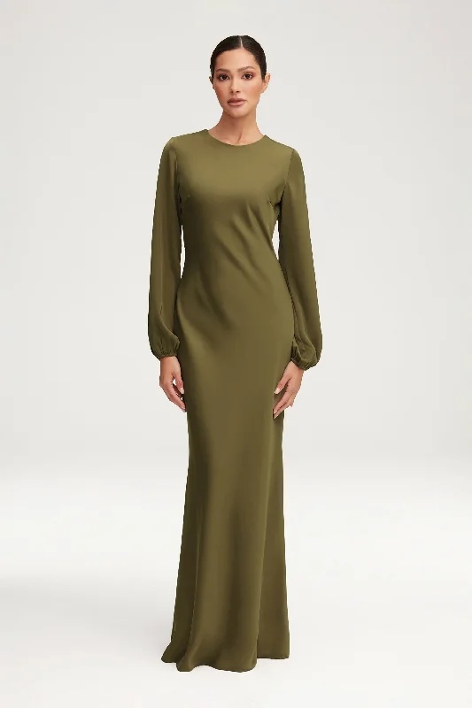 Kamila Satin Maxi Dress - Olive Night Elegant Floral Maxi Dress