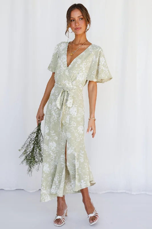 Kiyah Maxi Dress - Pistachio Fashionable Off-Shoulder Maxi Dress