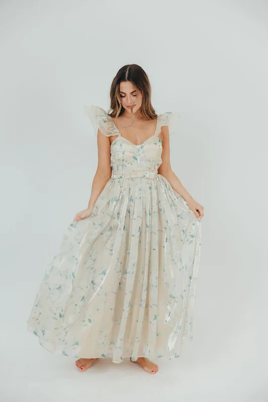 Lucy Organza Maxi Dress in Cream Floral Trendy A-Line Maxi Dress