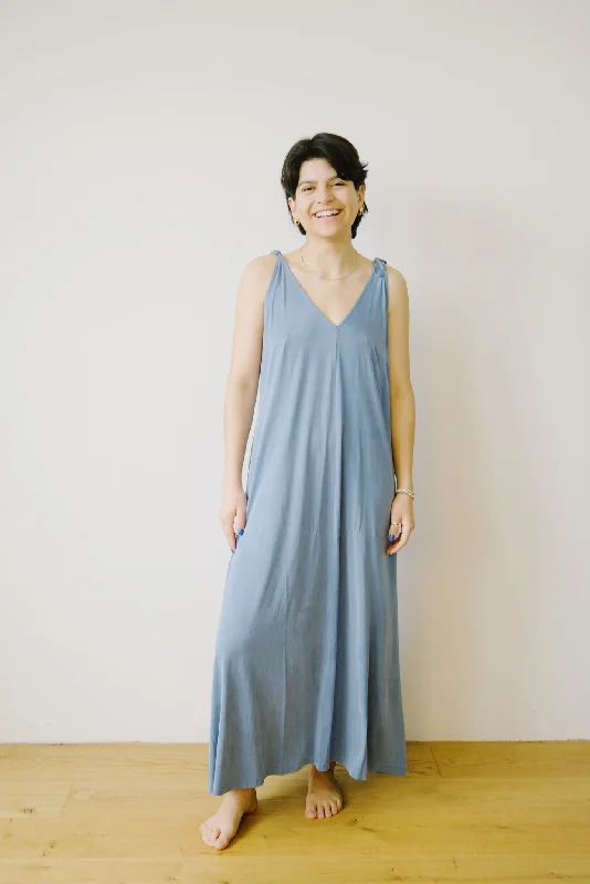 cupro maxi dress - blue Elegant Wraparound Maxi Dress