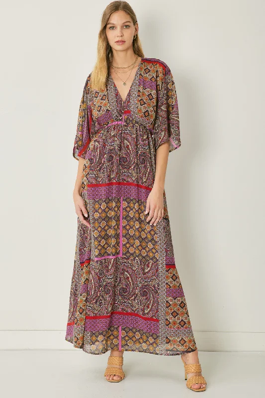 Mixed Print Bohemian Maxi Dress Fashionable Halter Neck Maxi Dress