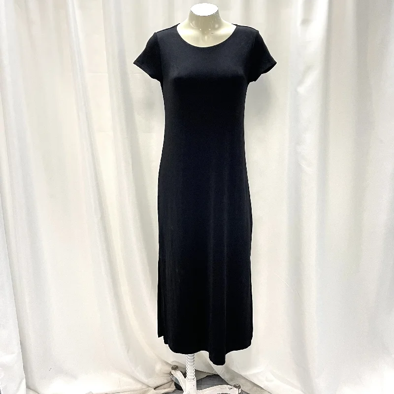 NWT Chico's Women's Sz 0P/SP Black Travelers Classic Short Sleeve Maxi Dress Fashionable Open-Back Maxi Dress