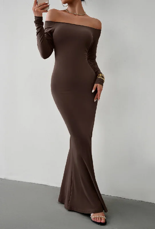 Off-Shoulder Long Sleeve Maxi Dress Comfortable Bohemian Maxi Dress