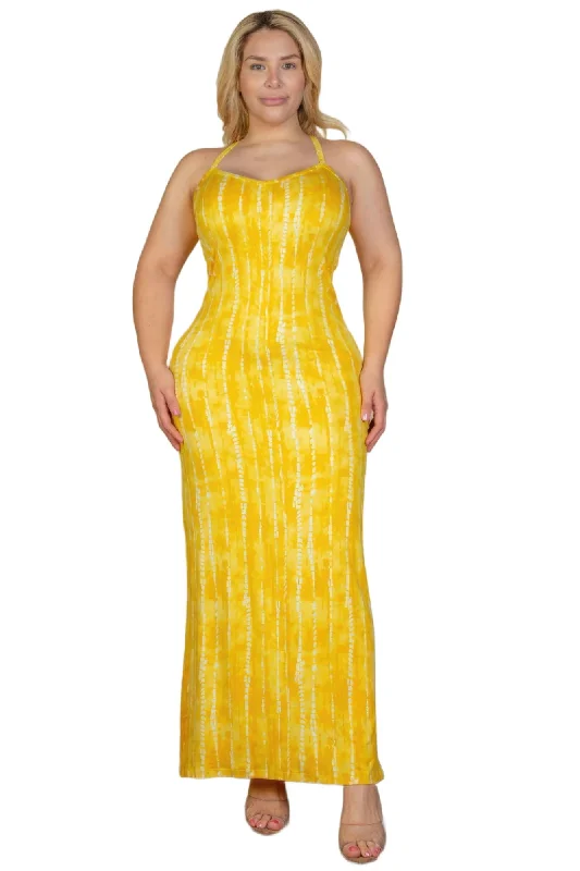 Plus Size Tie Dye Printed Cami Bodycon Maxi Dress Comfortable Flowy Maxi Dress