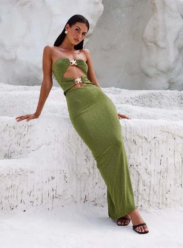 Nika Strapless Maxi Dress Green Stylish One-Shoulder Maxi Dress