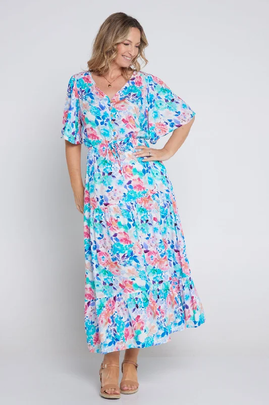 Quinn Maxi Dress - Blue/Rose Floral Comfortable Casual Maxi Dress