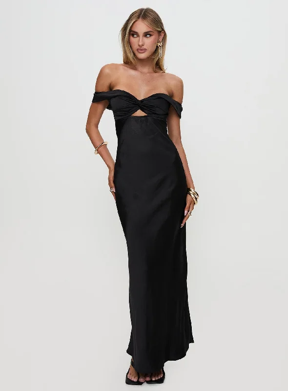 Rava Off The Shoulder Maxi Dress Black Fashionable Layered Maxi Dress